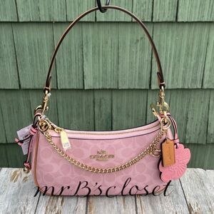 Coach Teri Shoulder Bag In Signature Canvas With Charms Powder Pink Purse